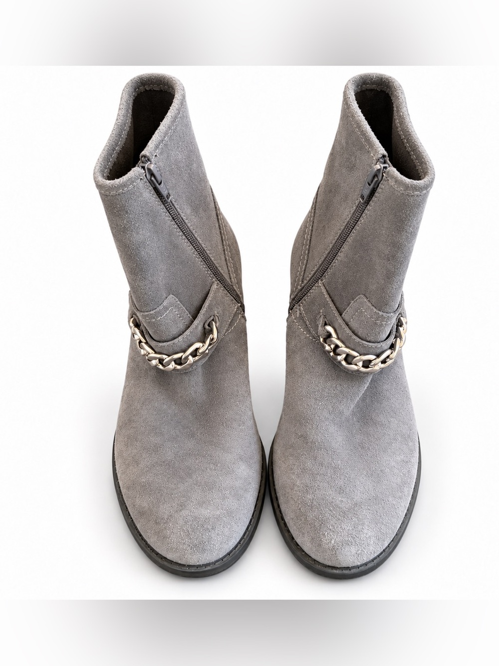 Vionic Gray Suede Ankle Boots with Chain Detail Side 8.5